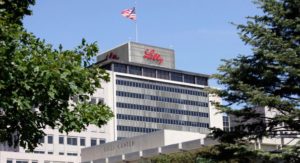 Exterior of the Eli Lilly & Co. corporate headquarters in Indianapolis, Monday, Sept. 14, 2009. The company has said it will eliminate 5,500 jobs by the end of 2011 as part of a reorganizing effort. (AP Photo/AJ Mast)